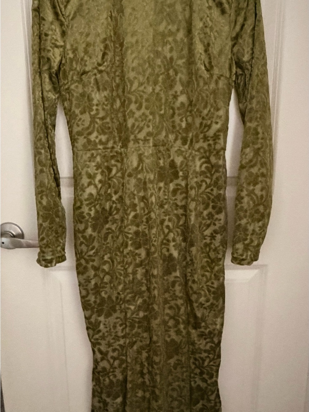 NWT Beautiful Olive Green Long Sleeve Velvet Patterned Dress